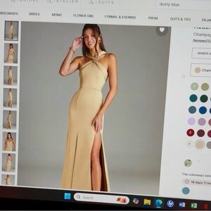 Azazie Two Shoulder Champagne Dress